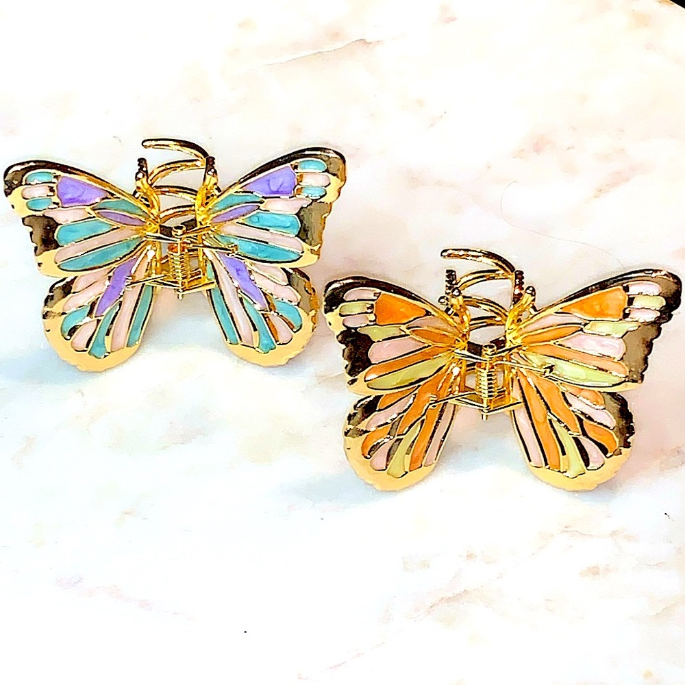 PIPER.K HAIR CLIP BUTTERFLY SET NEW HAIR ACCESSORIES GOLD ENAMEL PURPLE PEACH